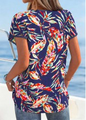 Navy Tummy Coverage Leaf Print Short Sleeve T Shirt | thumb picture 