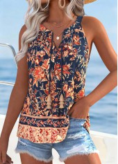 Multi Color Shirred Floral Print Sleeveless Tank Top | thumb picture 