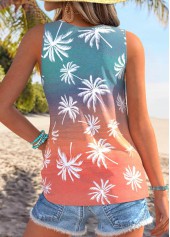 Coral Tummy Coverage Tropical Plants Print Sleeveless Tank Top | thumb picture 