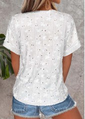 White Curved Hem Short Sleeve Split Neck Blouse | thumb picture 