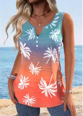 Multi Color Tummy Coverage Tropical Plants Print Tank Top | thumb picture 