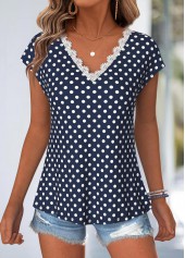 Navy Tummy Coverage Polka Dot Short Sleeve T Shirt | thumb picture 