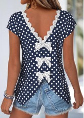 Navy Tummy Coverage Polka Dot Short Sleeve T Shirt