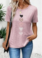 Pink Tummy Coverage Heart Print Short Sleeve T Shirt