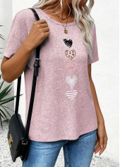 Pink Tummy Coverage Heart Print Short Sleeve T Shirt | thumb picture 