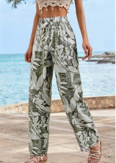 Olive Green Soft Leaf Print Straight Leg Pants | thumb picture 