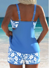Layered Mid Waisted Floral Print Dusty Blue Tankini Set | thumb picture 