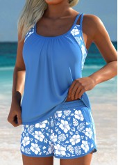 Layered Mid Waisted Floral Print Dusty Blue Tankini Set | thumb picture 
