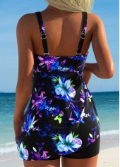 Tummy Control Mid Waisted Floral Print Black Tankini Set | thumb picture 