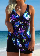 Tummy Control Mid Waisted Floral Print Black Tankini Set | thumb picture 