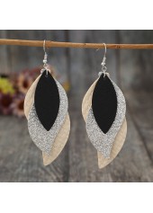 Beige Leaf Faux Leather Patchwork Earrings