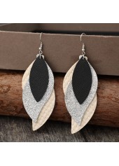 Beige Leaf Faux Leather Patchwork Earrings | thumb picture 