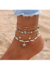Mint Green Star Alloy Beaded Anklets