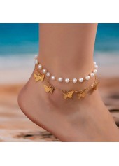 Golden Color Butterfly Pearl Design Anklets