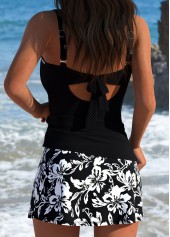 Tummy Coverage Mid Waisted Floral Print Black Tankini Set | thumb picture 