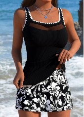 Tummy Coverage Mid Waisted Floral Print Black Tankini Set | thumb picture 