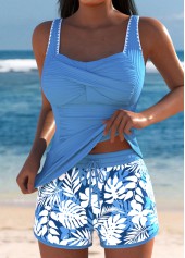 Tummy Coverage Mid Waisted Tropical Plants Print Tankini Set | thumb picture 