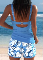 Tummy Coverage Mid Waisted Tropical Plants Print Tankini Set | thumb picture 