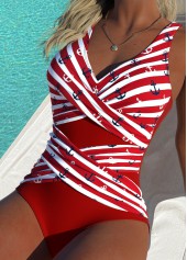 Surplice Geometric Print Red One Piece Swimwear | thumb picture 