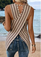 Dark Coffee Tummy Coverage Striped Sleeveless Tank Top
