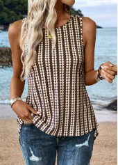 Dark Coffee Tummy Coverage Striped Sleeveless Tank Top | thumb picture 