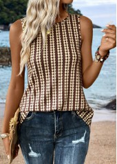Dark Coffee Tummy Coverage Striped Sleeveless Tank Top | thumb picture 