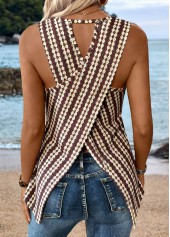 Dark Coffee Tummy Coverage Striped Sleeveless Tank Top | thumb picture 