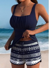 Tummy Coverage Mid Waisted Tribal Print Navy Tankini Set | thumb picture 