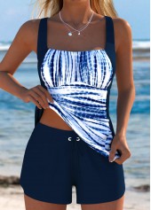 Tummy Coverage Mid Waisted Tie Dye Print Tankini Set