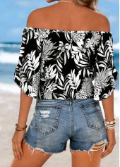 Black Tie Floral Print Half Sleeve Off Shoulder Blouse | thumb picture 
