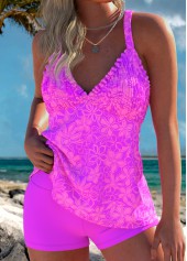 Tummy Coverage Mid Waisted Floral Print Pink Tankini Set