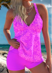 Tummy Coverage Mid Waisted Floral Print Pink Tankini Set | thumb picture 