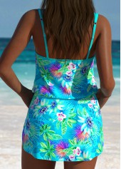 Tummy Coverage Tropical Plants Print Cyan One Piece Swimwear | thumb picture 