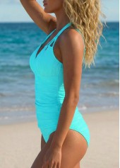 Tummy Coverage Mid Waisted Cyan Tankini Set | thumb picture 