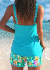 Mid Waisted Marine Life Print Cyan Tankini Set | thumb picture 