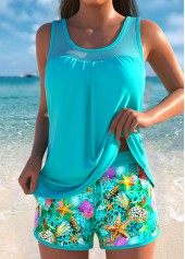 Mid Waisted Marine Life Print Cyan Tankini Set | thumb picture 