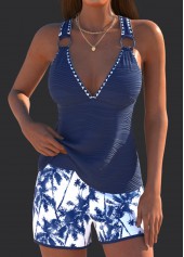 Tummy Coverage Mid Waisted Tropical Plants Print Tankini Set