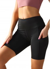 Black High Stretch Skinny Elastic Waist Fitted Sports Shorts