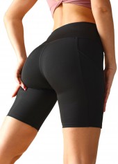 Black High Stretch Skinny Elastic Waist Fitted Sports Shorts | thumb picture 