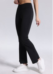 Black Flare Leg Elastic Waist High Waisted Leggings | thumb picture 