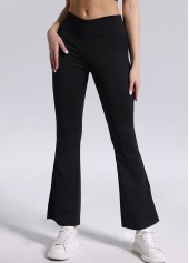 Black Flare Leg Elastic Waist High Waisted Leggings | thumb picture 