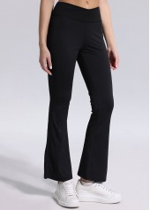 Black Flare Leg Elastic Waist High Waisted Leggings | thumb picture 