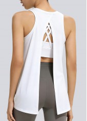 White Sleeveless Round Neck Sports Top