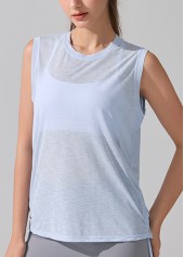 Light Blue Sleeveless Round Neck Sports Top