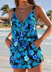 Tummy Coverage Floral Print Dark Blue One Piece Swimwear | thumb picture 