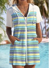 Tummy Coverage Multi Stripe Print Cyan Cover Up