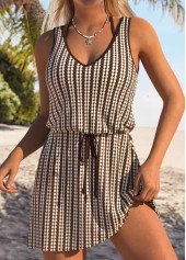 Tummy Coverage Striped Dark Coffee Cover Up