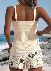 Tummy Coverage Mid Waisted Tropical Plants Print Tankini Set | thumb picture 