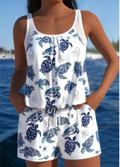 Tummy Coverage Marine Life Print White One Piece Swimwear
