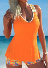 Tummy Coverage Mid Waisted Leaf Print Orange Tankini Set | thumb picture 